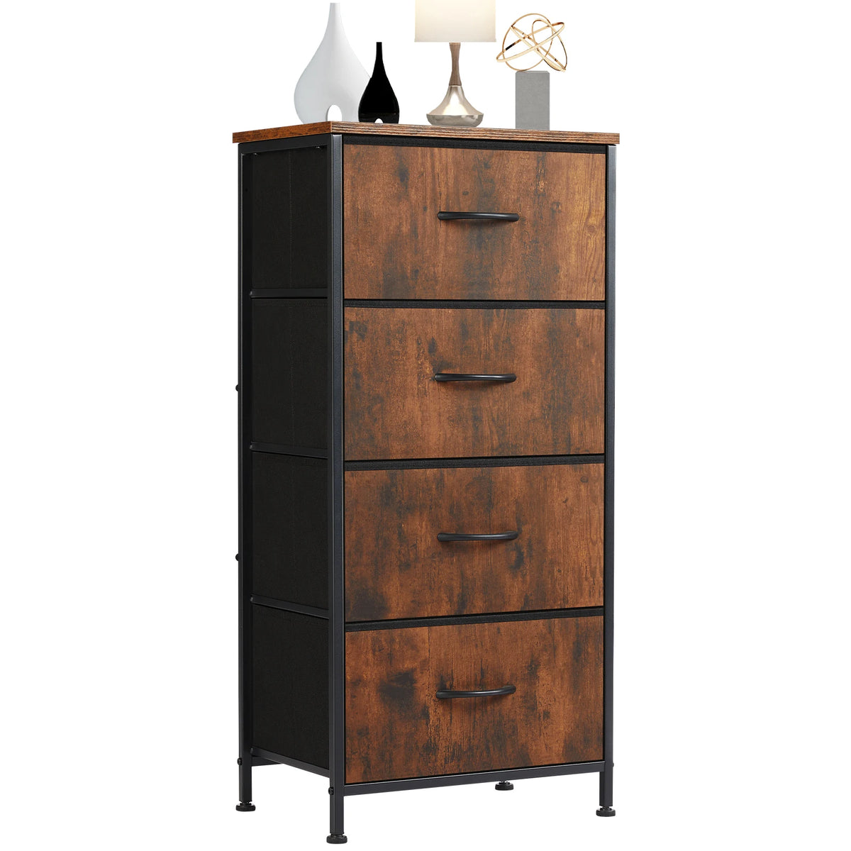 JHK Four Fabric Drawers Steel Frame Bedroom Storage Cabinet