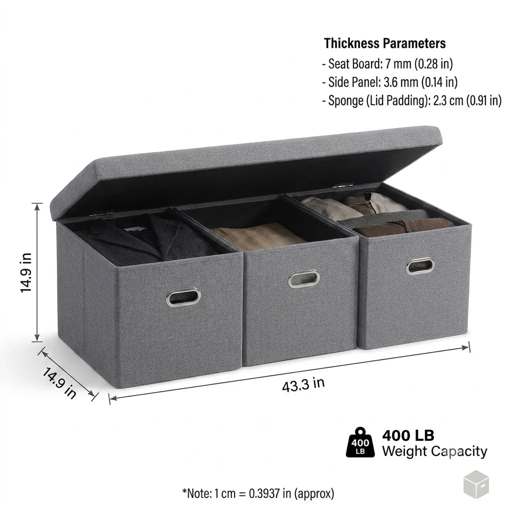 Foldable Linen Storage Ottoman Bench With 3 Removable Drawers