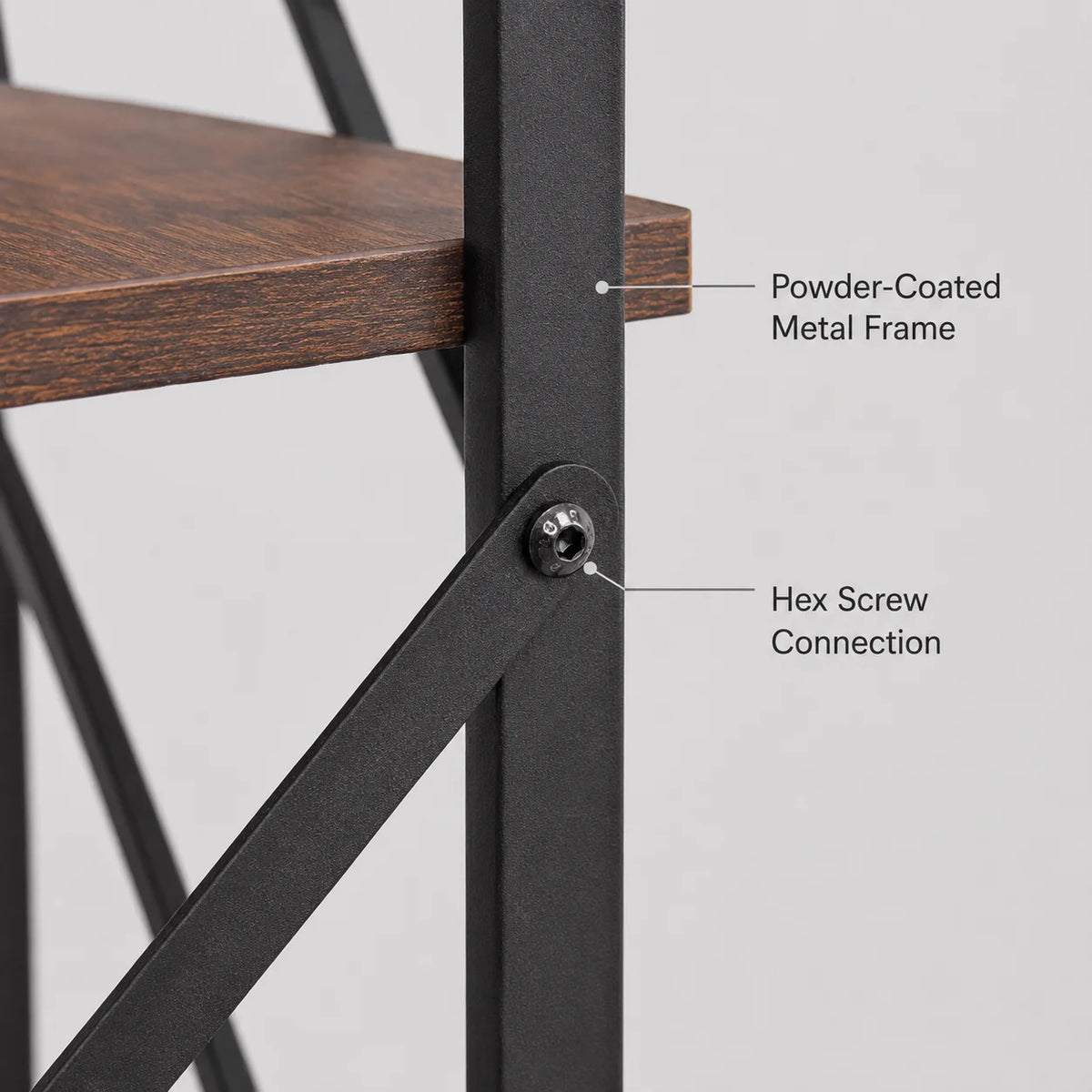 Five Tier Wood And Metal Bookshelf For Home Office Storage