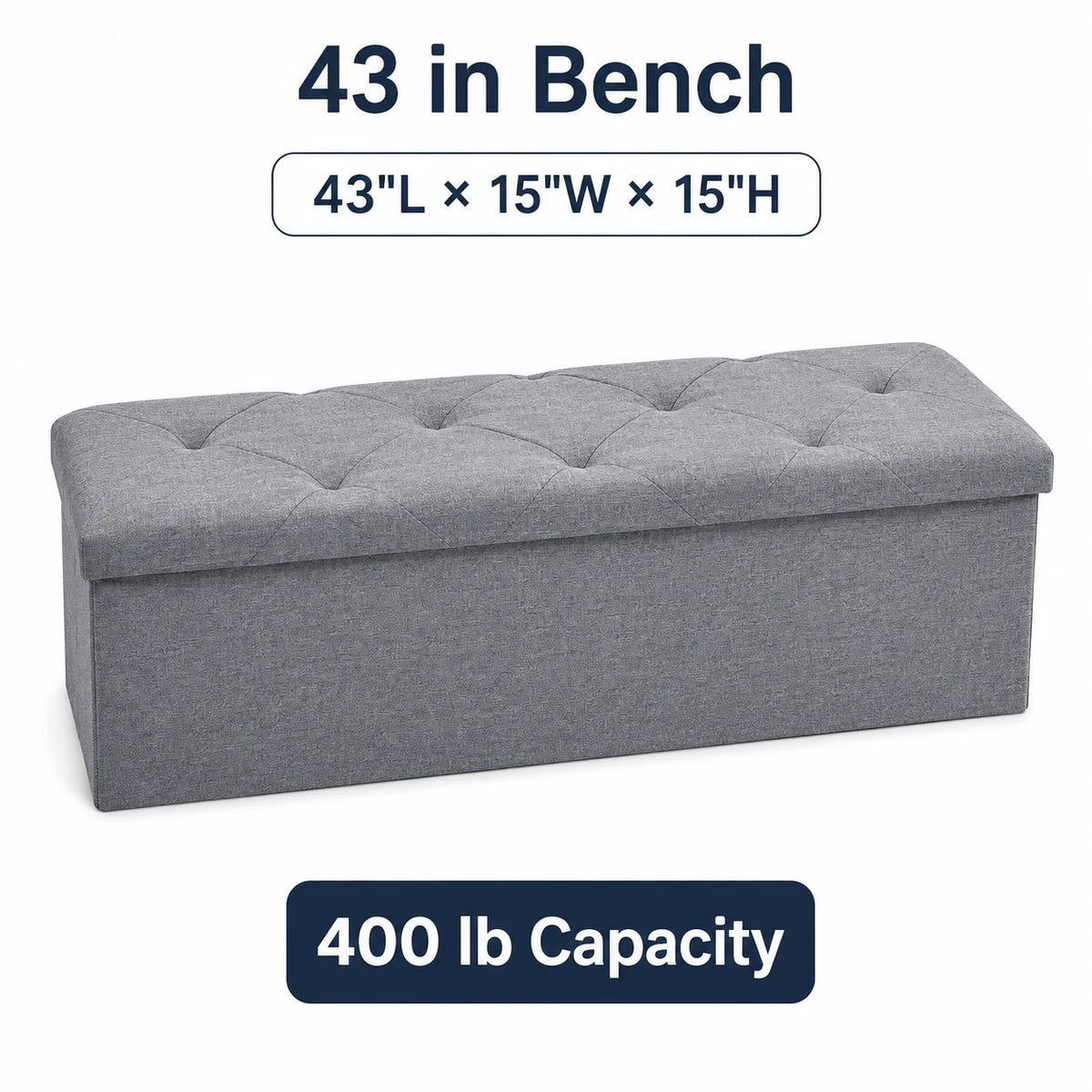 Folding Storage Ottoman Bench with 400 Lb Capacity