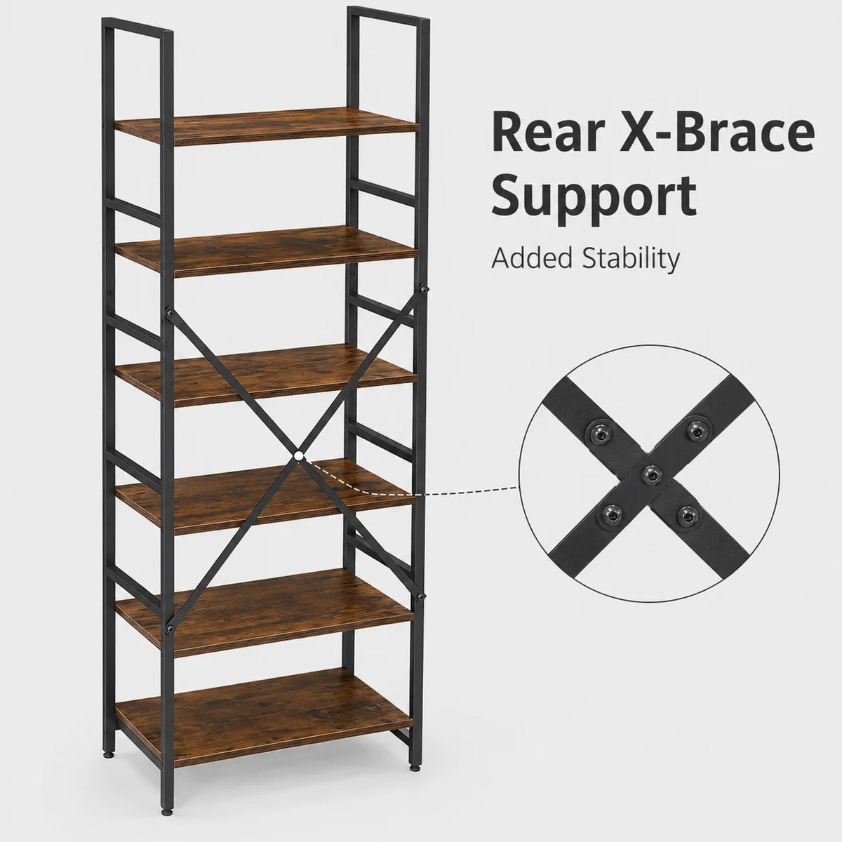 Five Tier Wood And Metal Bookshelf For Home Office Storage
