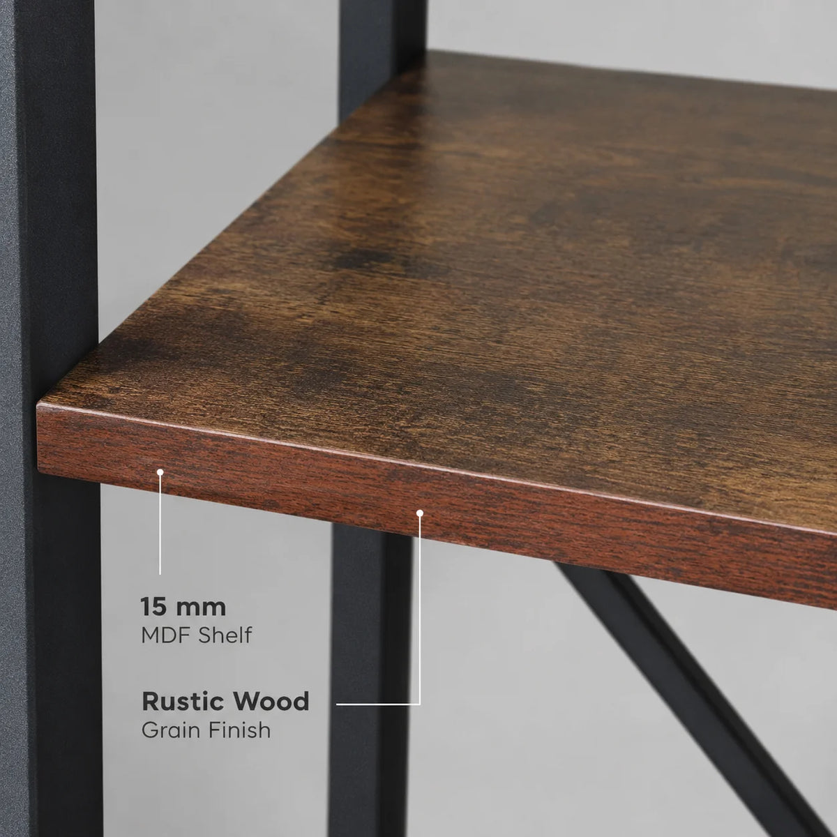 Five Tier Wood And Metal Bookshelf For Home Office Storage
