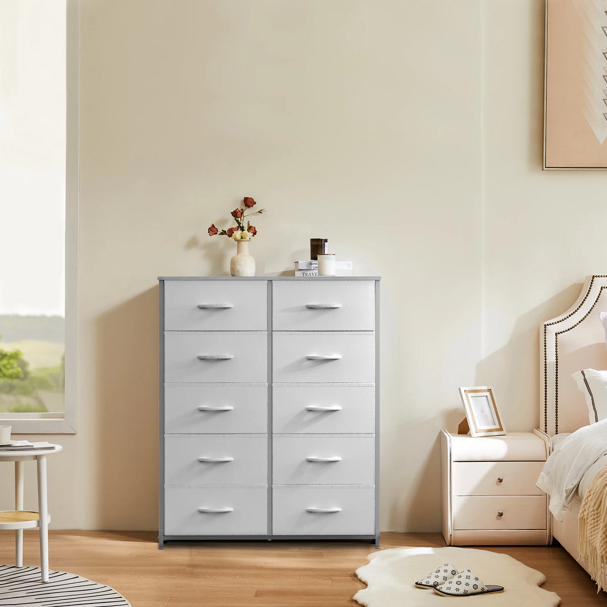 JHK Modern White Fabric Drawer Wardrobe For Bedroom Storage