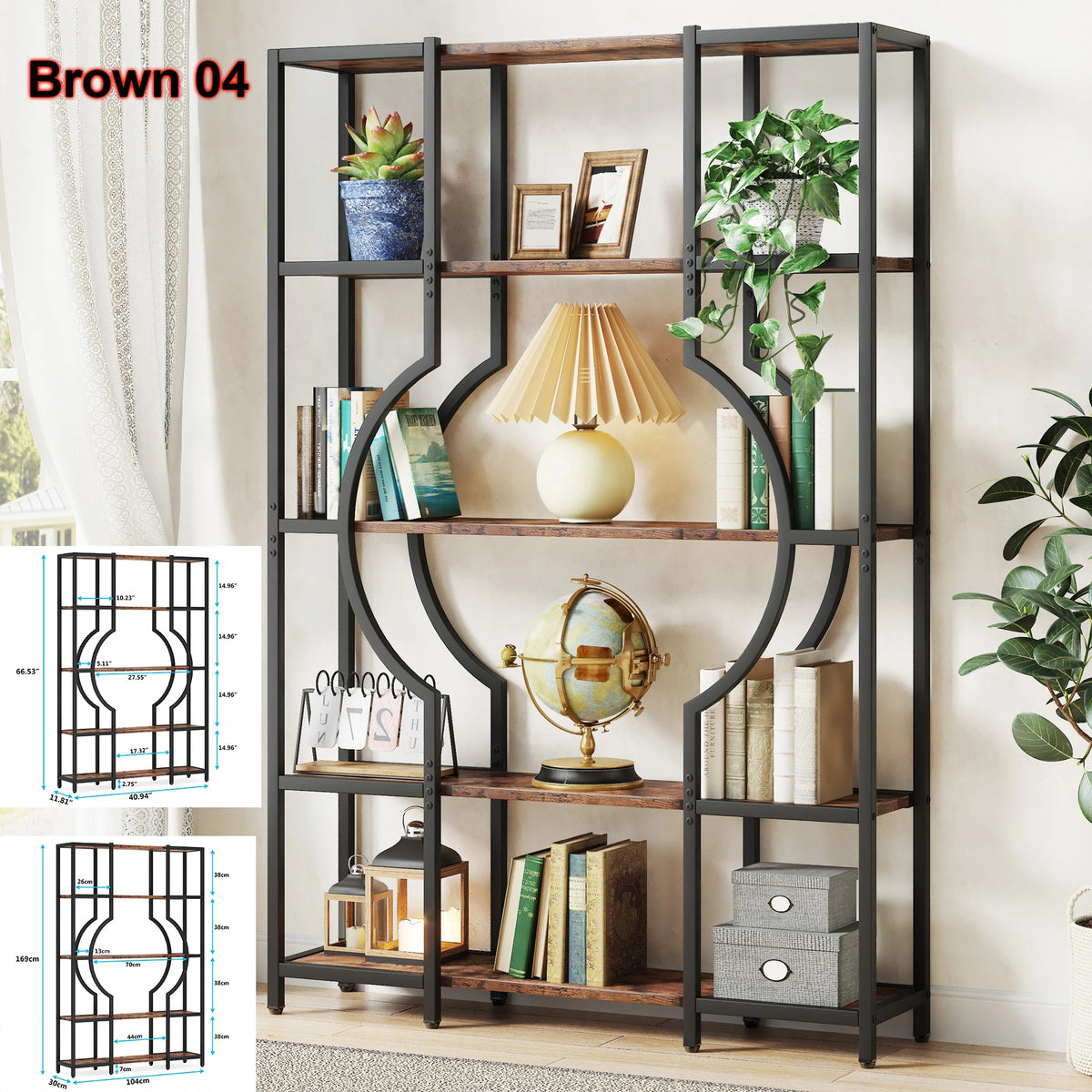 Tribesigns 5 Tier Industrial Bookcase Freestanding Display Storage Shelf