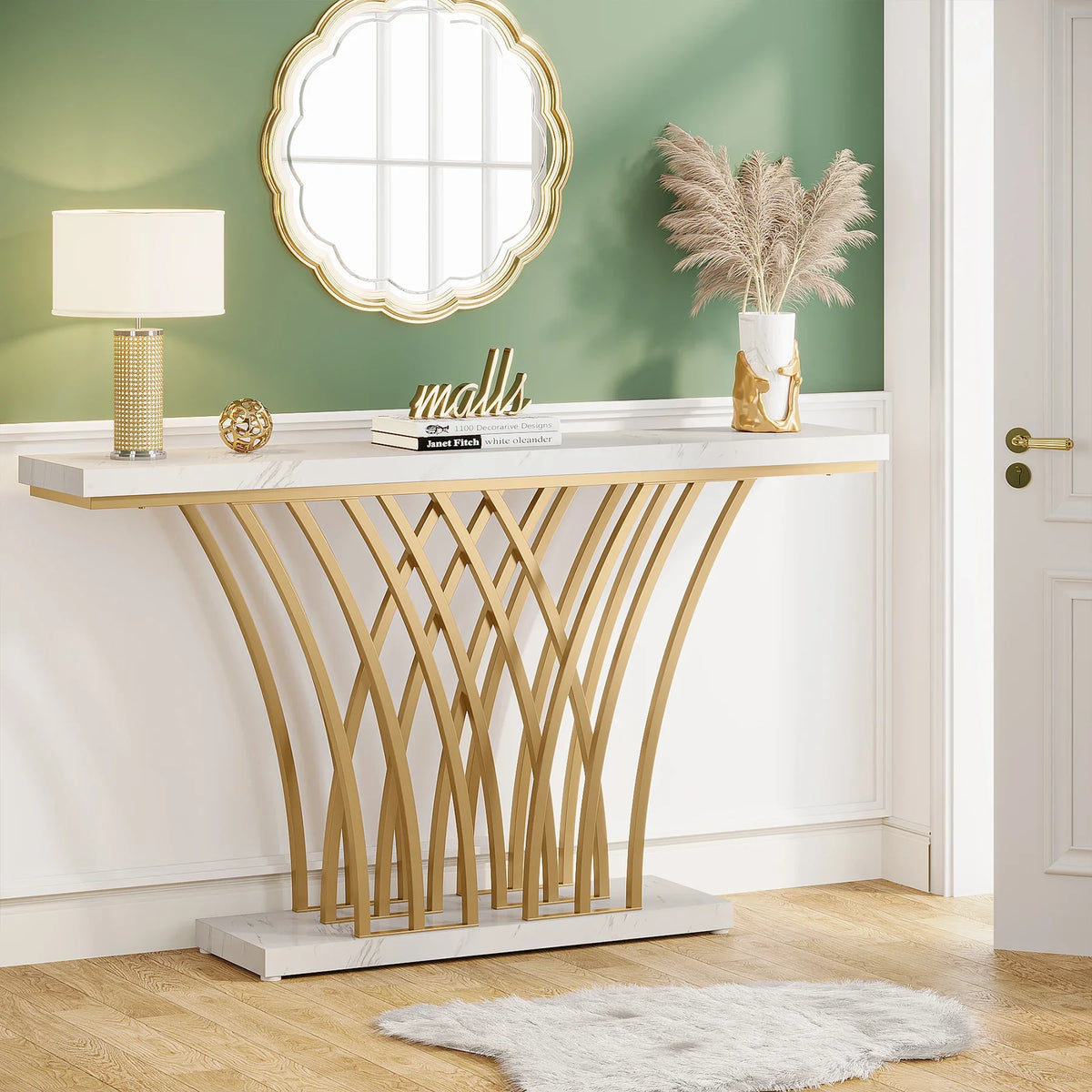 Tribesigns Modern Entryway Console Table With Metal Grid Base