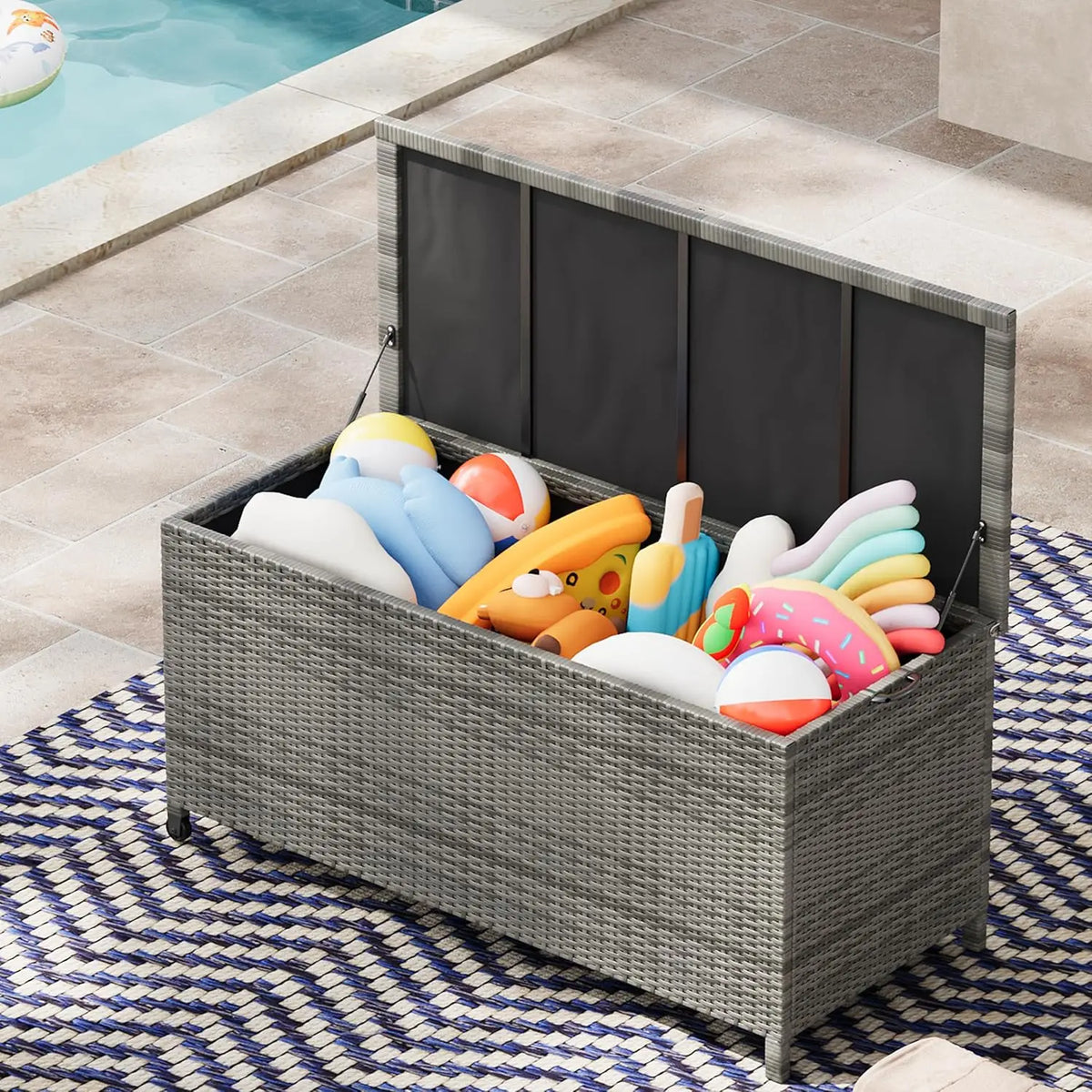 HiMISS Outdoor Waterproof Wicker Patio Storage Trunk With Steel Frame