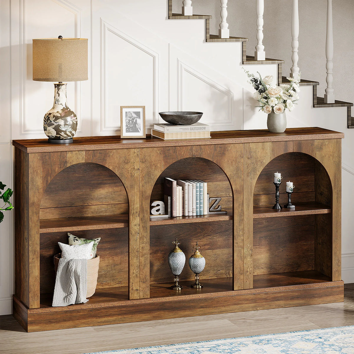 Tribesigns Farmhouse Wooden Console Table With Storage Shelf