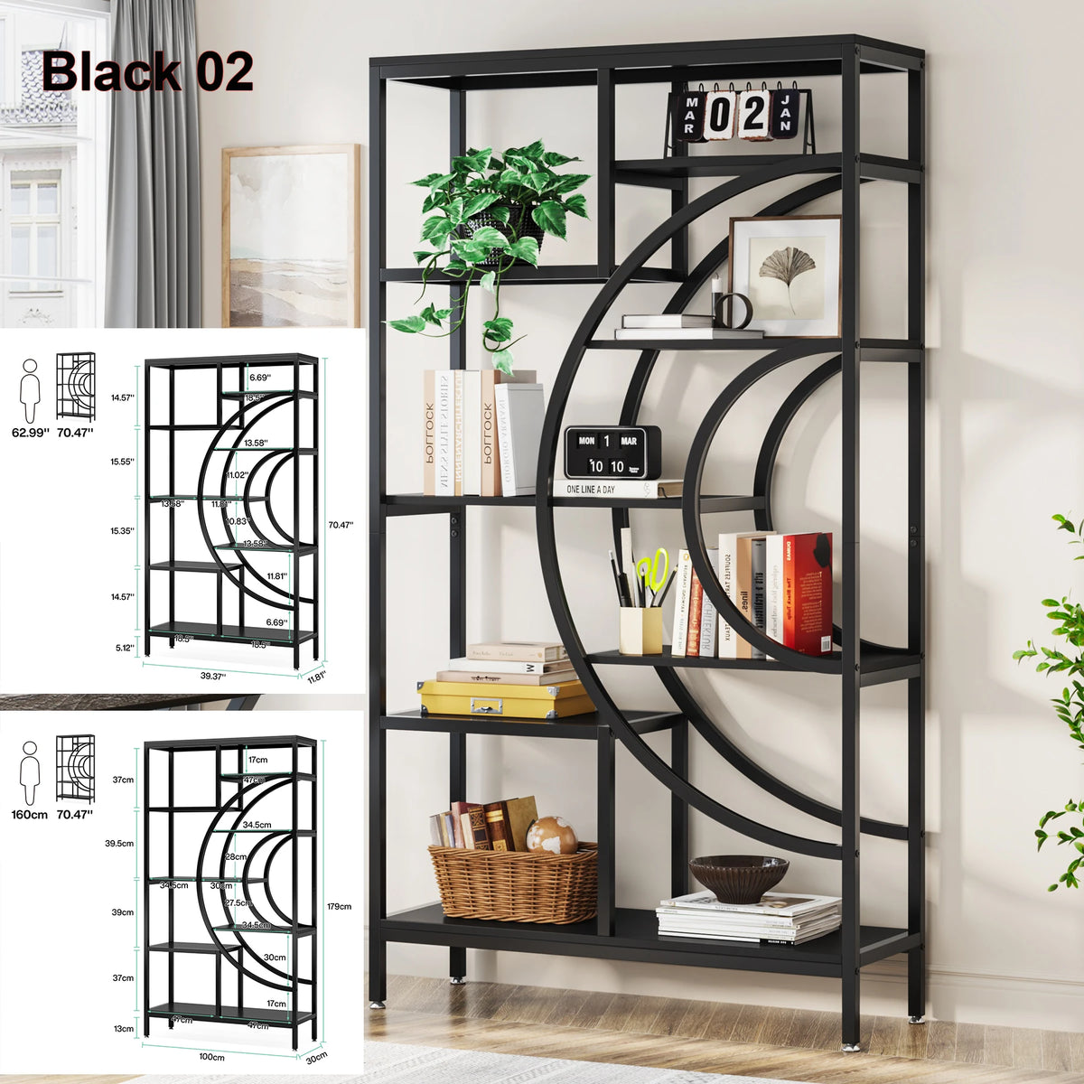 Tribesigns 5 Tier Industrial Bookcase Freestanding Display Storage Shelf