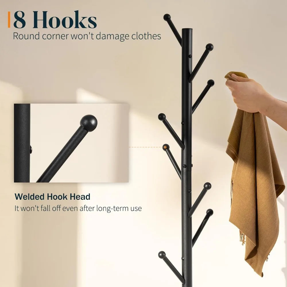 XIUWO Freestanding Coat Rack With Marble Base And Coat Hooks