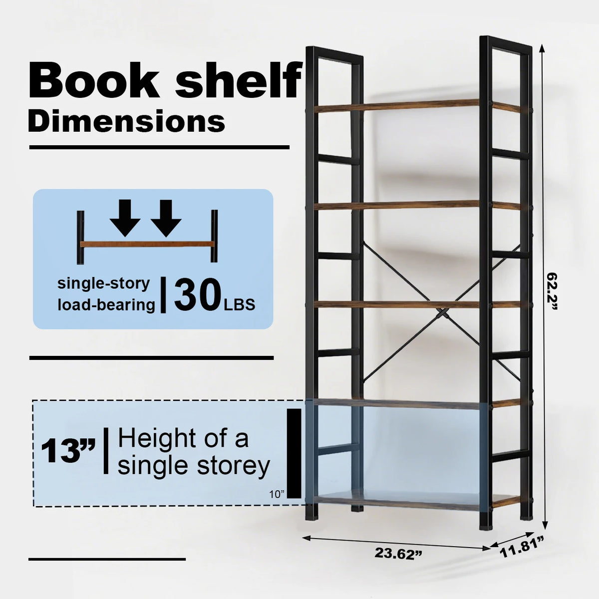 Modern Metal 5 Tier Corner Bookshelf Office Storage Rack