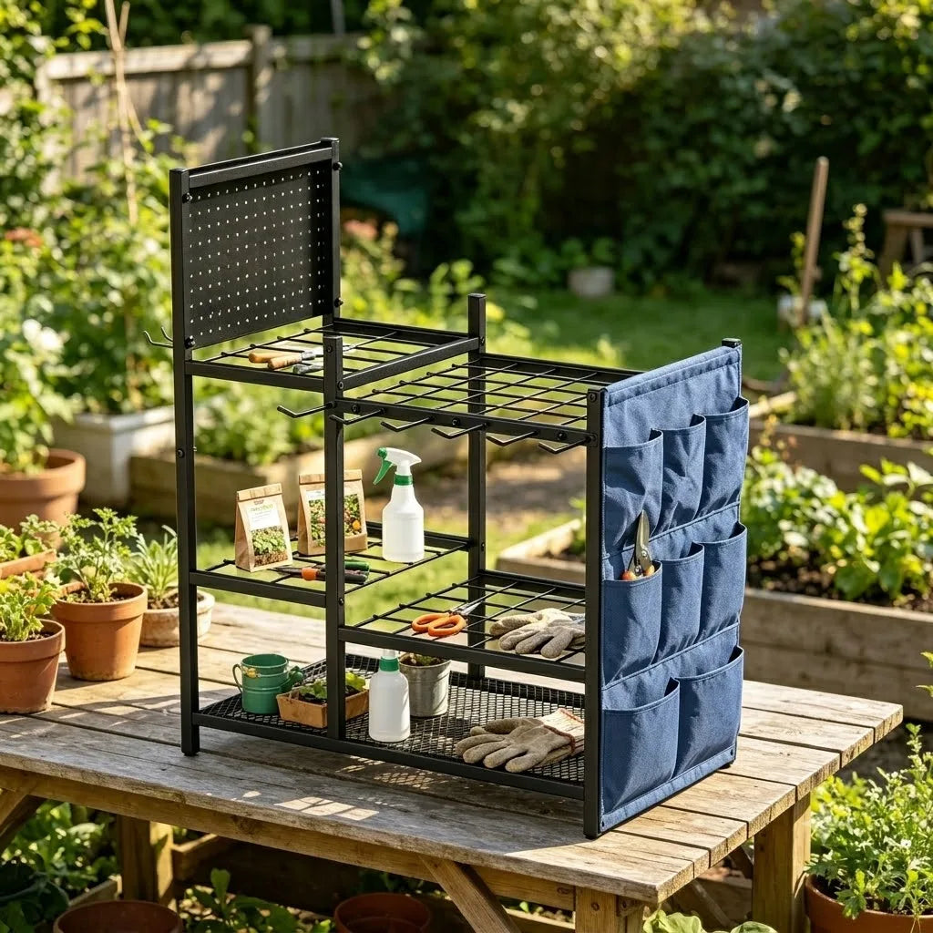 Heavy Duty Freestanding Metal Garden Tool Storage Rack Organizer