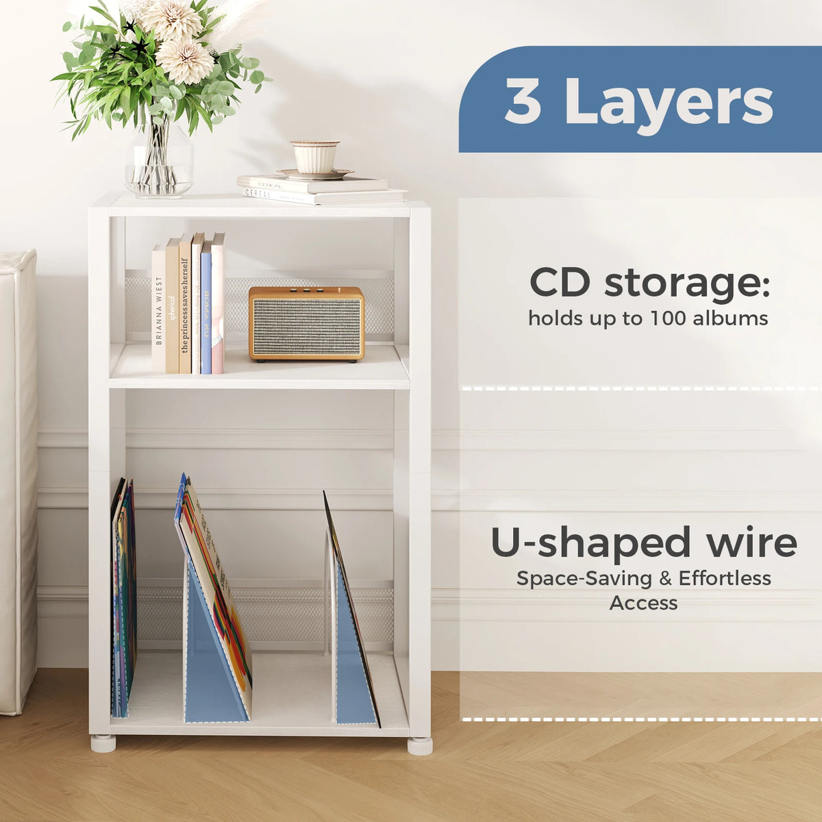 JHK 3 Tier Metal AV Media Stand For Record Storage Rack