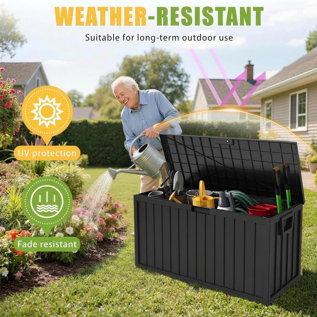 Heavy Duty Outdoor Plastic Deck Box With Lockable Lid
