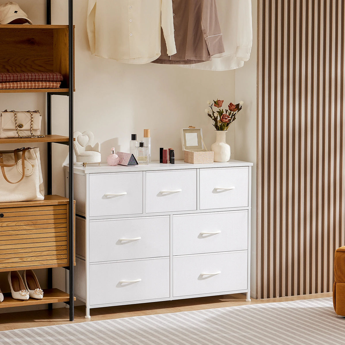 JHK Modern White Fabric Drawer Wardrobe For Bedroom Storage