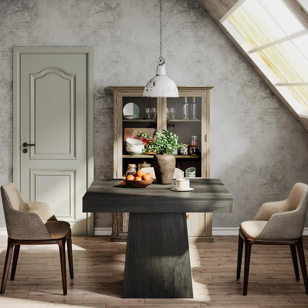 Tribesigns Square Wooden Dining Table With Pedestal Base Farmhouse Style