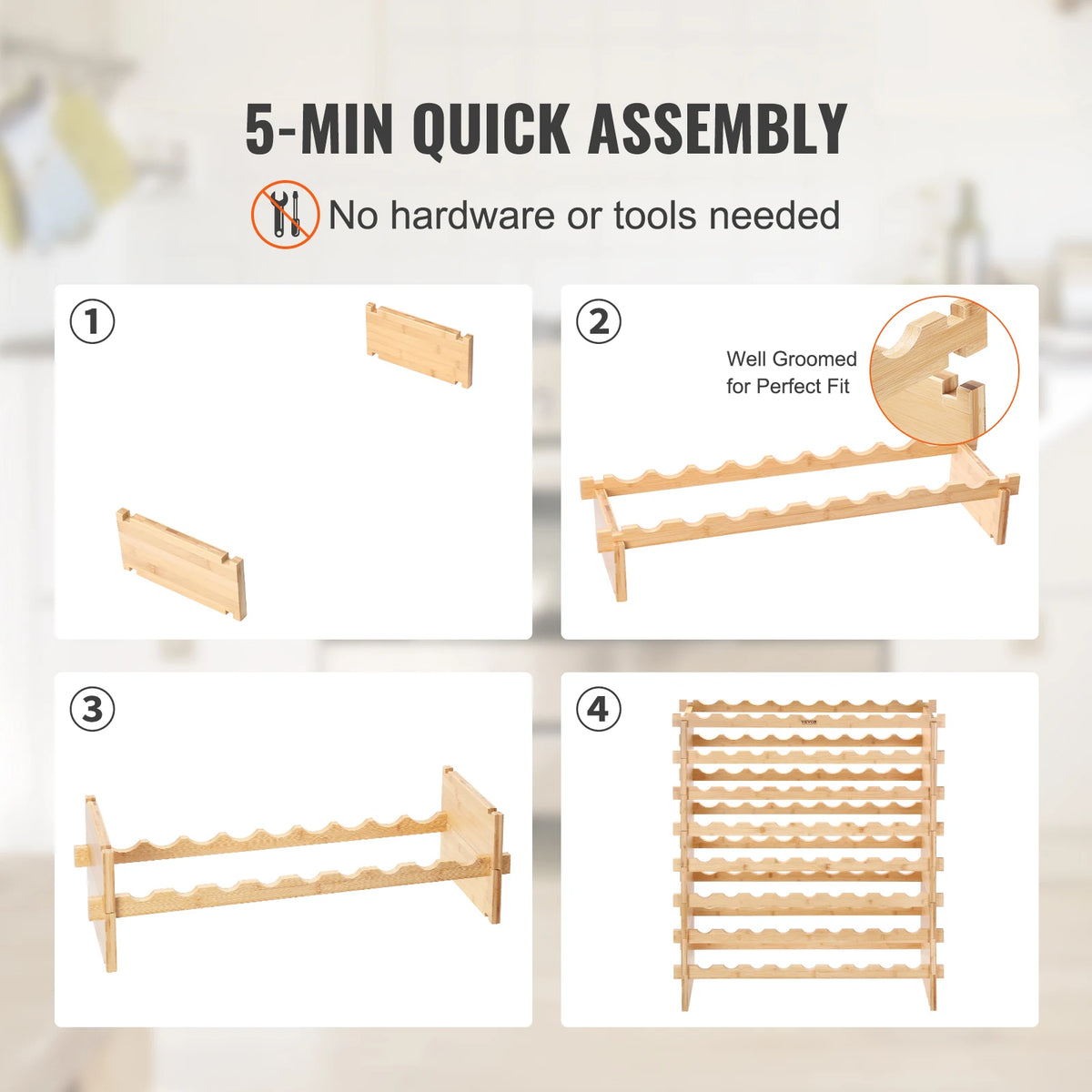 SucceBuy Stackable 8-Tier Bamboo Freestanding Wine Storage Rack