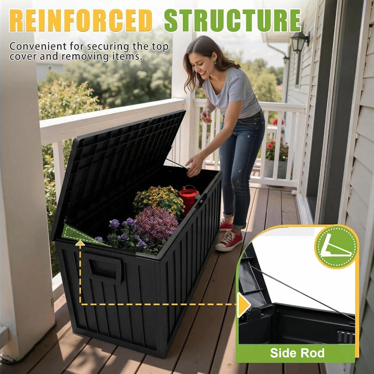 Heavy Duty Outdoor Plastic Deck Box With Lockable Lid