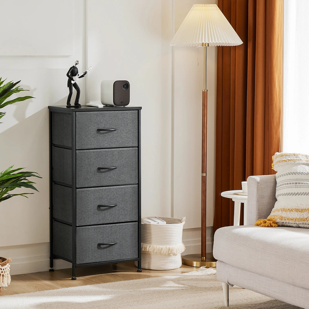 JHK Four Fabric Drawers Steel Frame Bedroom Storage Cabinet