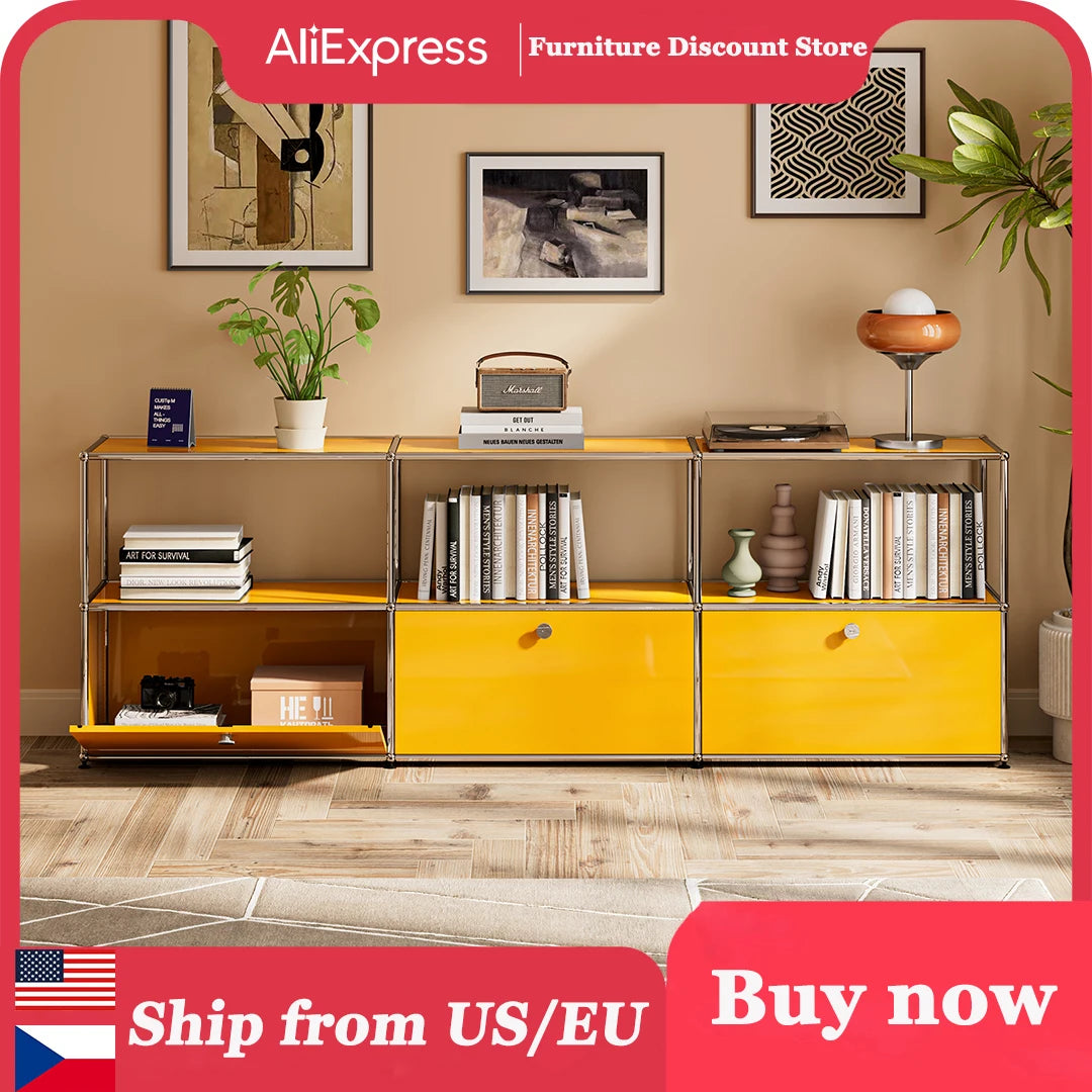 Modern Stainless Steel Storage Cabinet TV Stand Console Organizer