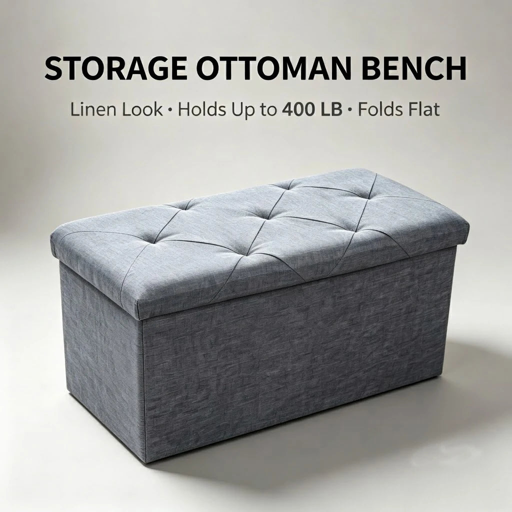 Folding Storage Ottoman Bench with 400 Lb Capacity