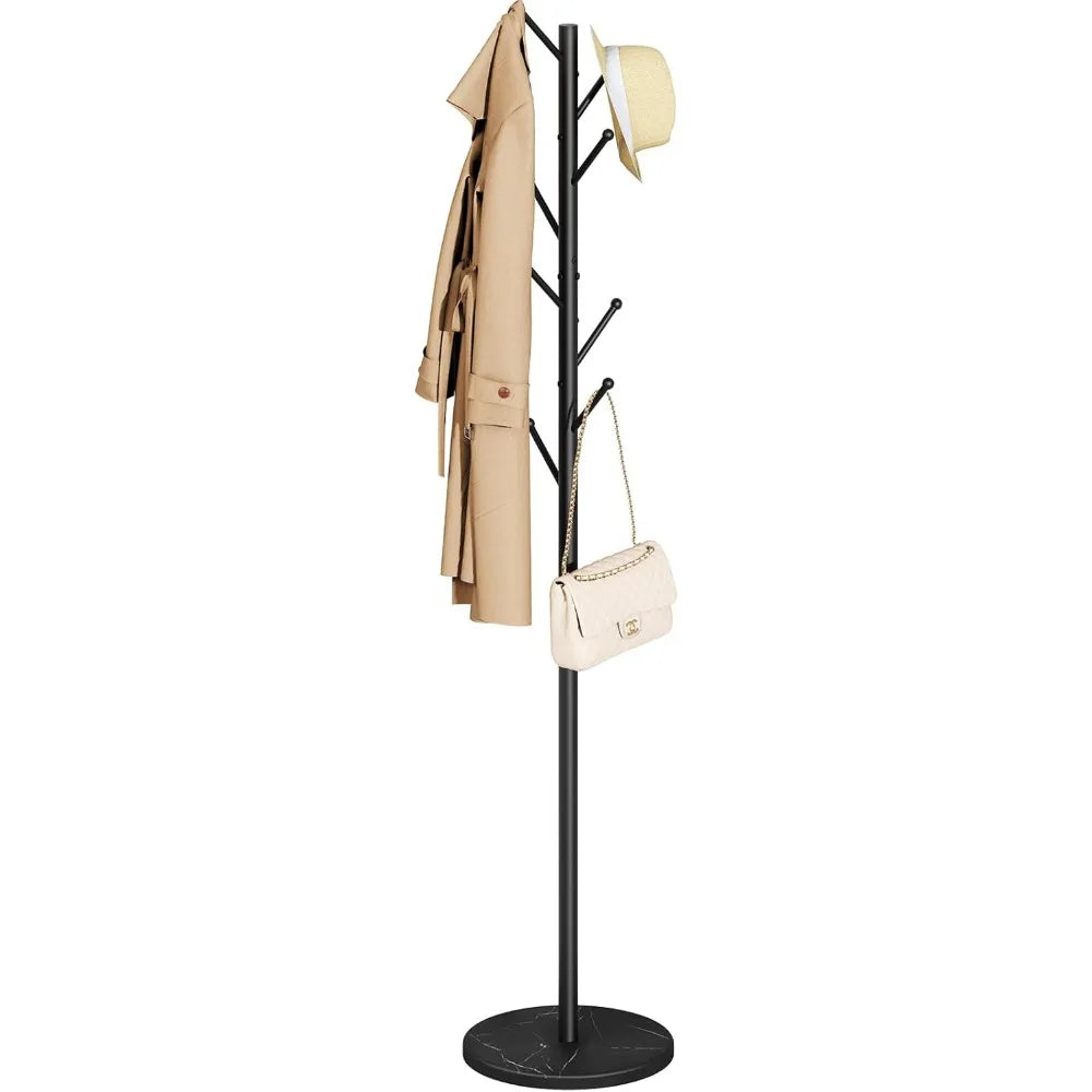 XIUWO Freestanding Coat Rack With Marble Base And Coat Hooks