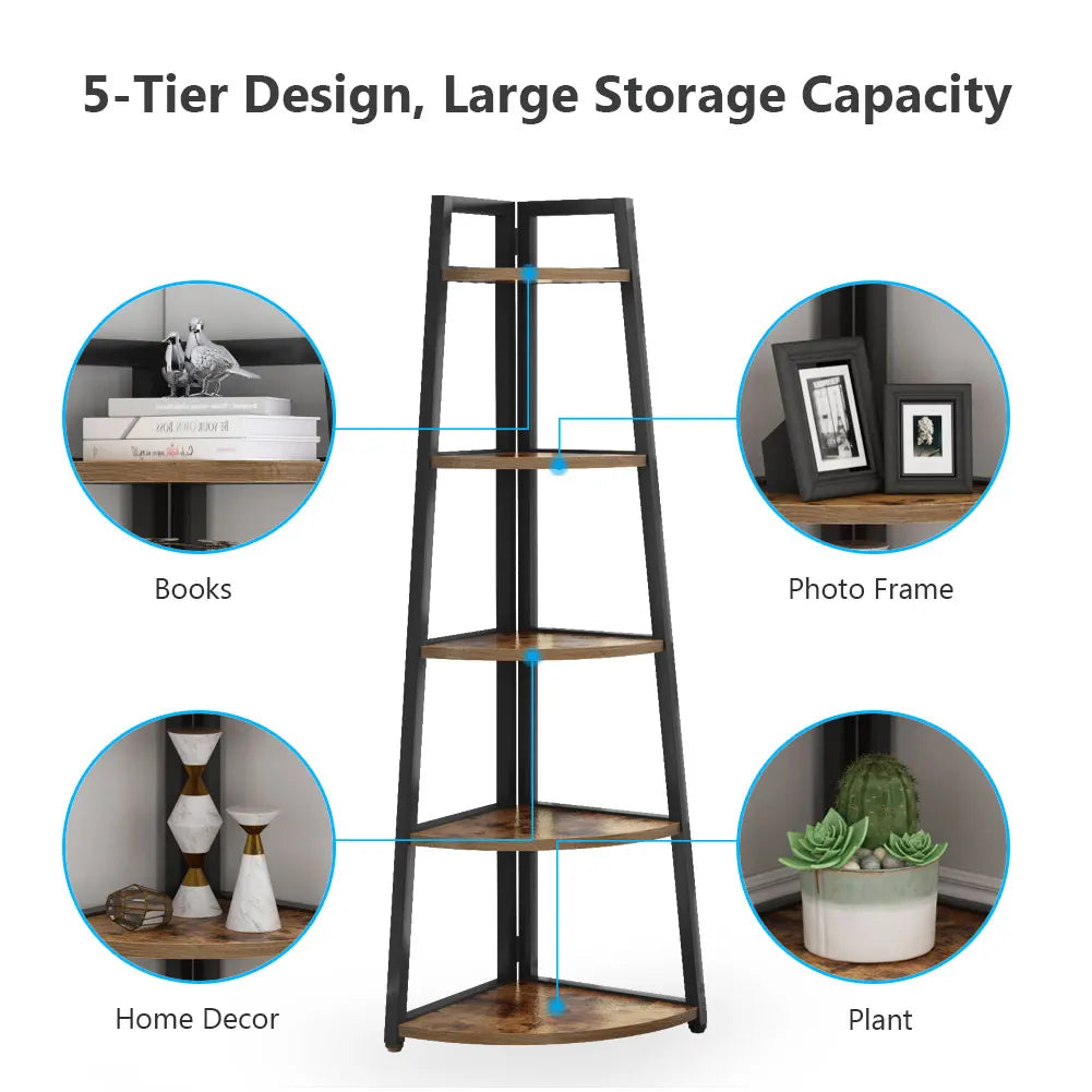 Tribesigns Modern Corner Bookshelf With Wood Shelves And Metal Frame