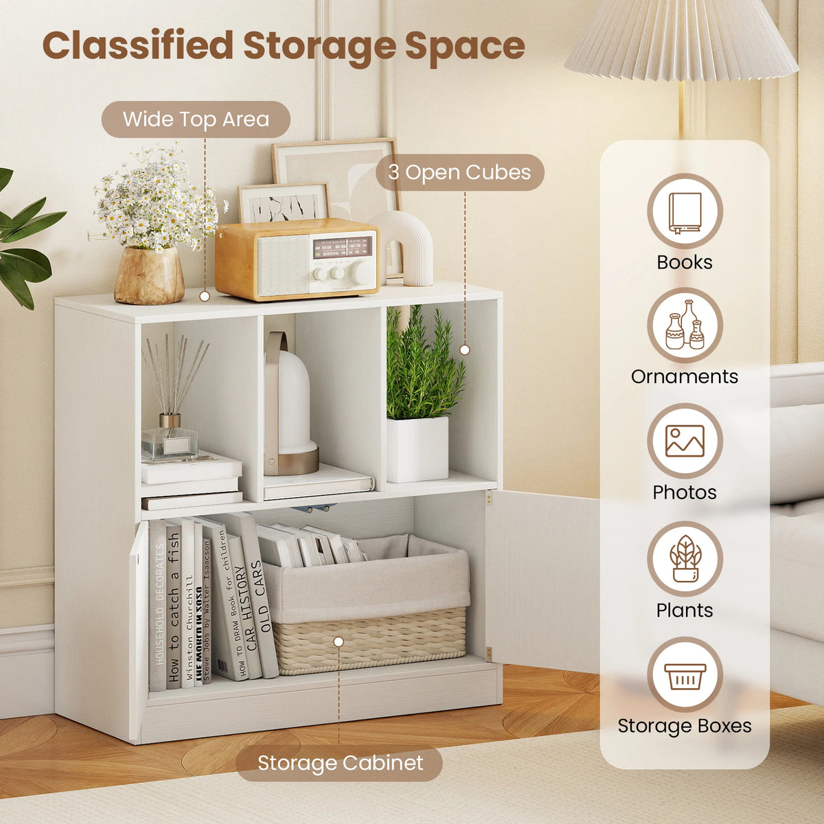 HOMASIS Modern Cube Bookcase With Doors And Shelves