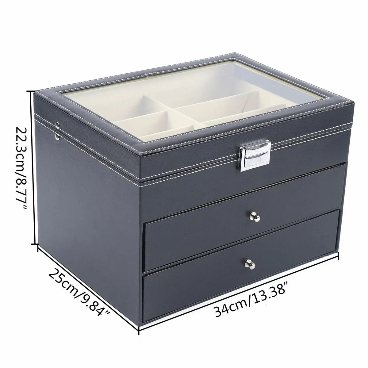 Premium PU Leather Jewelry Display Box With Glass Viewing Window