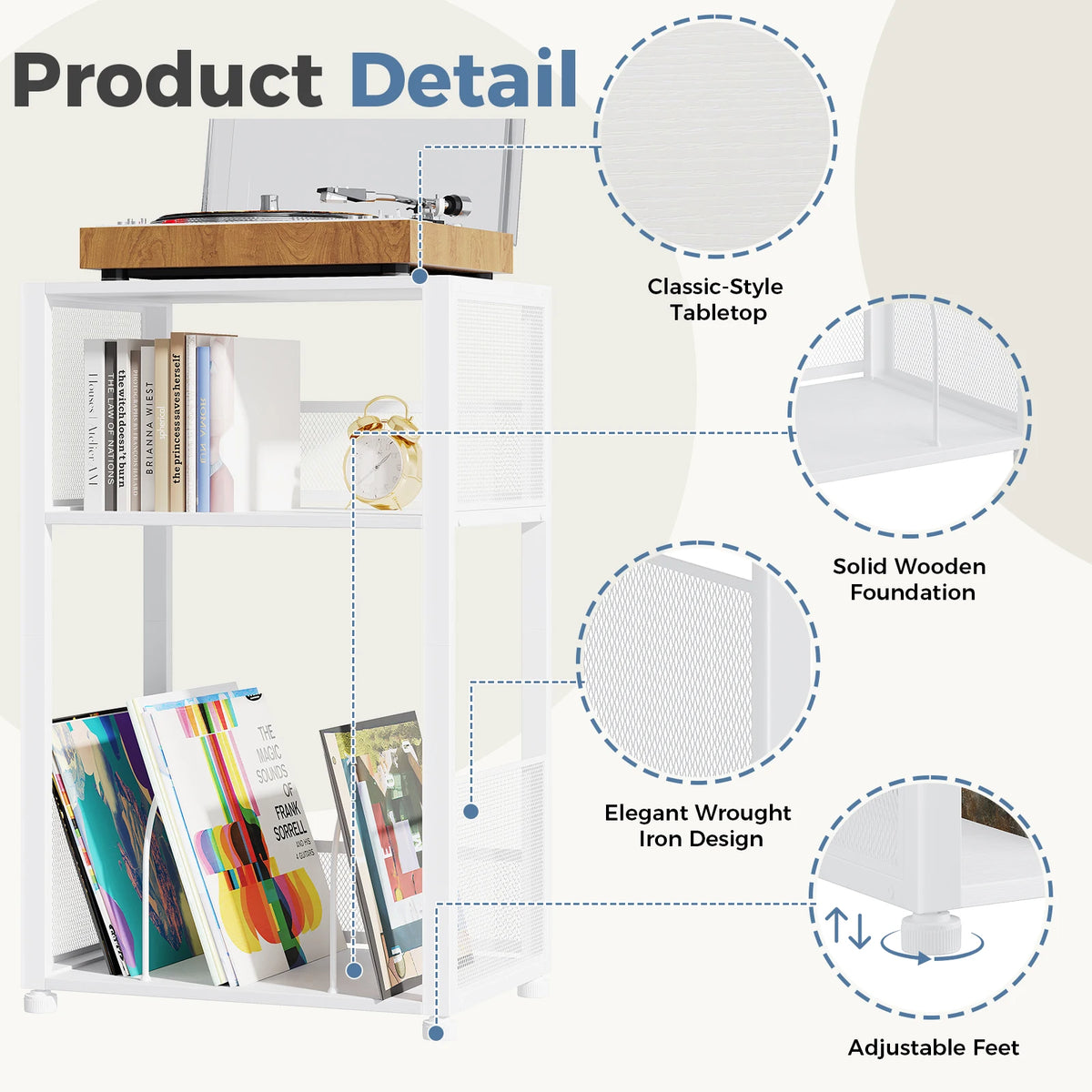 JHK 3 Tier Metal AV Media Stand For Record Storage Rack