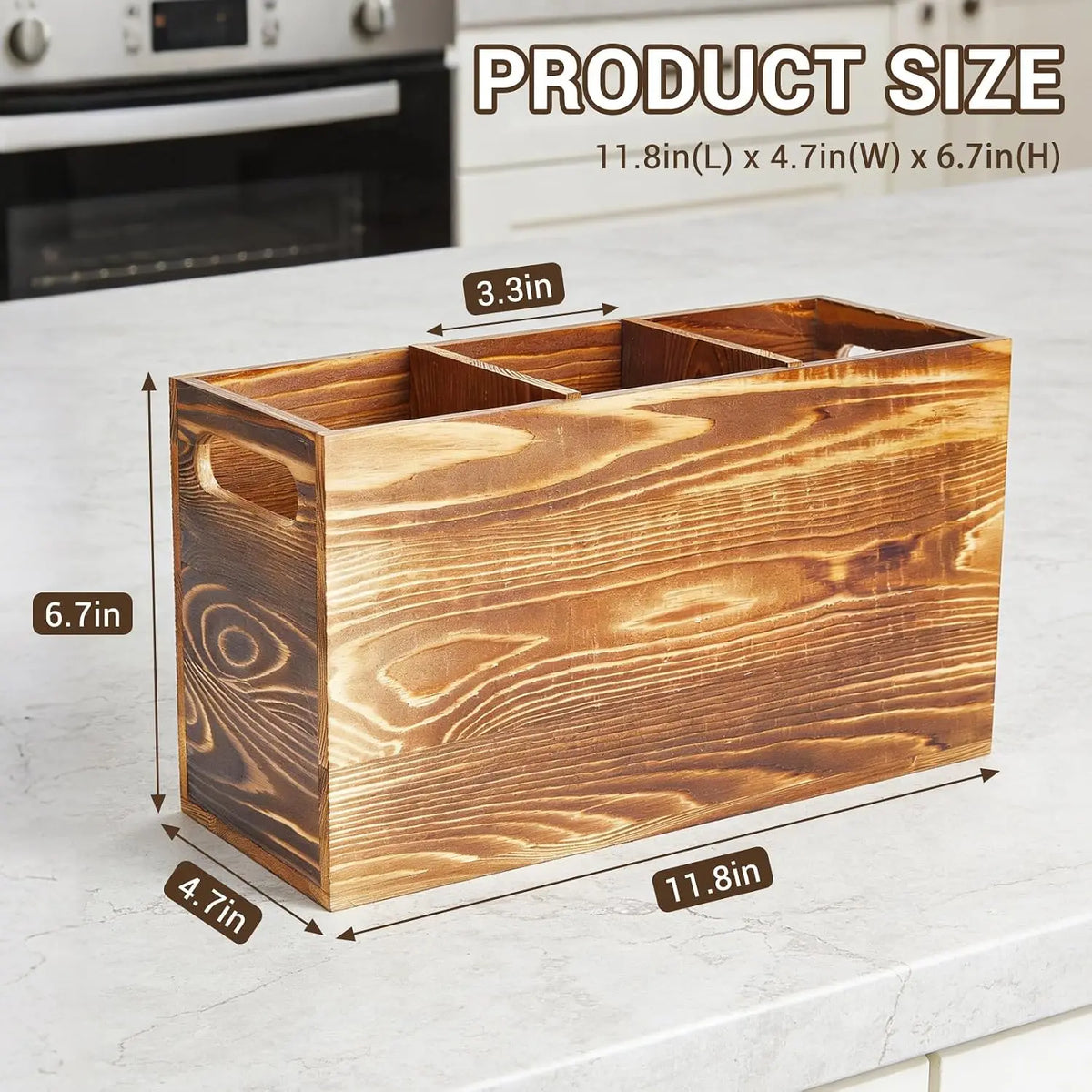 Garvee Rustic Wood Utensil Holder Caddy Kitchen Countertop Organizer