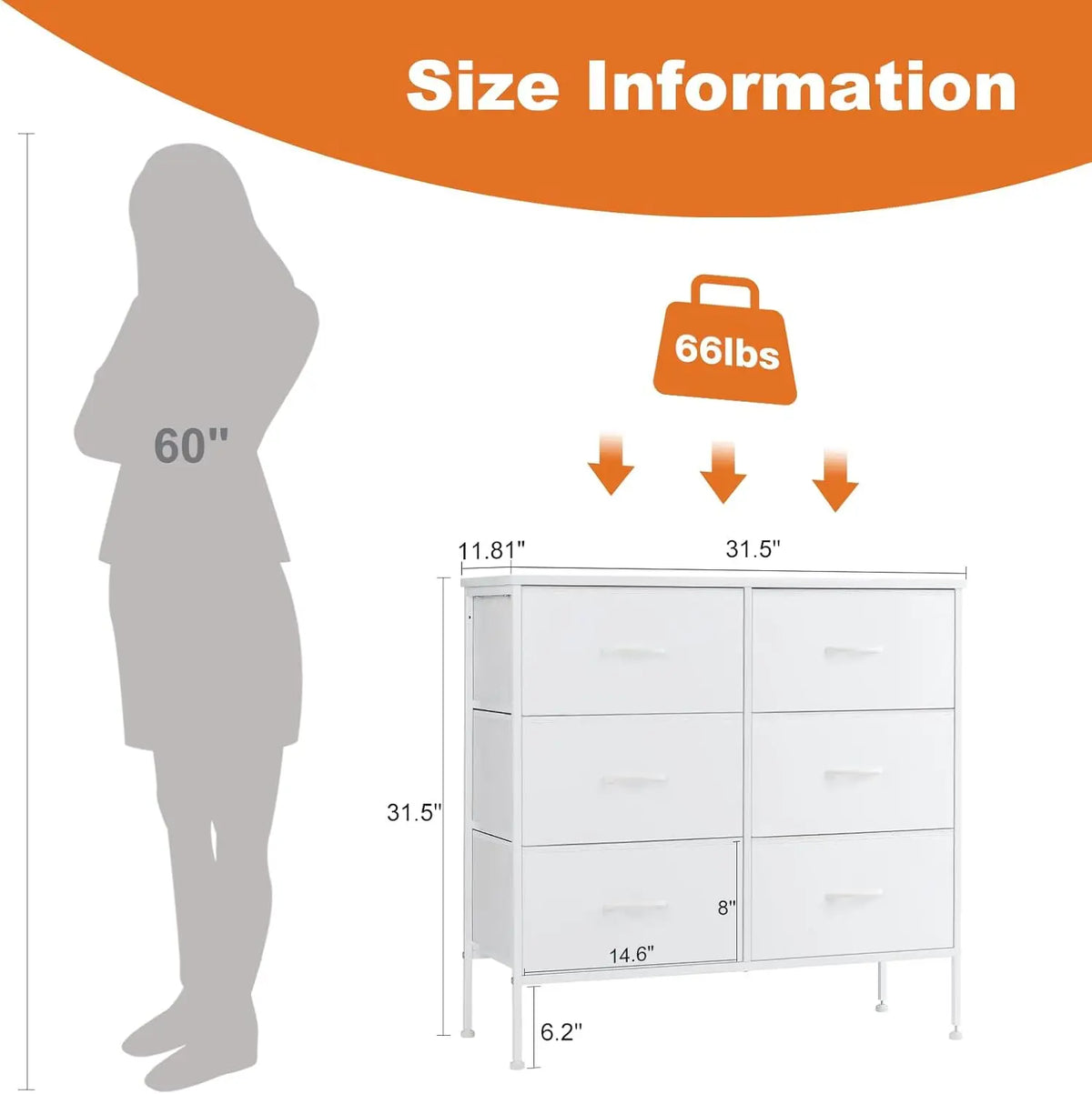 JHK 6 Fabric Drawer Nightstand With Metal Storage Cabinet