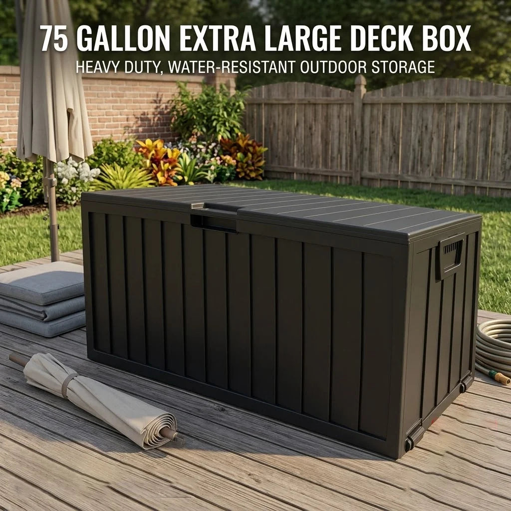Heavy Duty Outdoor Plastic Deck Box With Lockable Lid