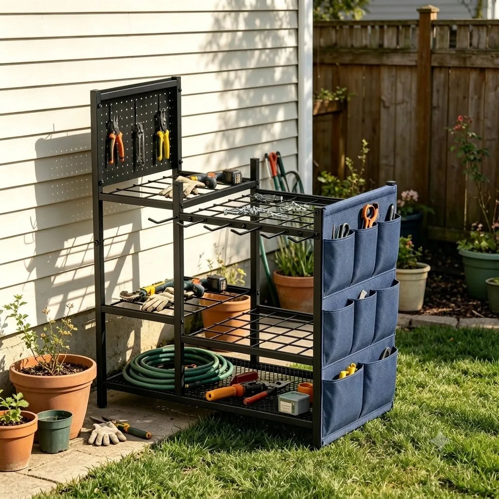 Heavy Duty Freestanding Metal Garden Tool Storage Rack Organizer