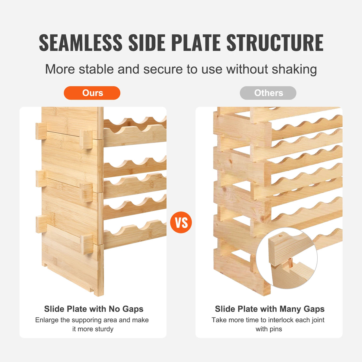 SucceBuy Stackable 8-Tier Bamboo Freestanding Wine Storage Rack
