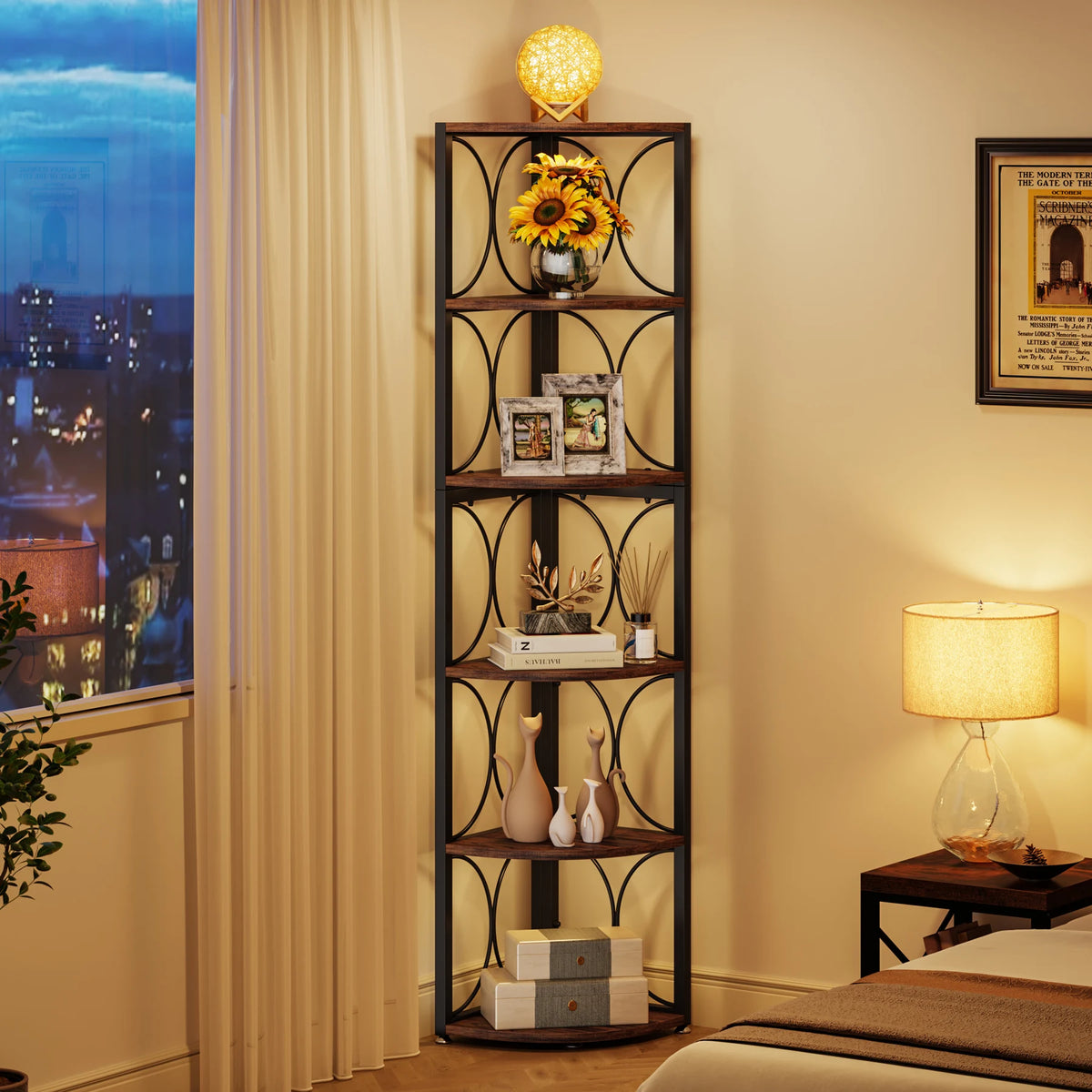 Tribesigns 6 Tier Tall Corner Shelf Storage Rack Bookshelf
