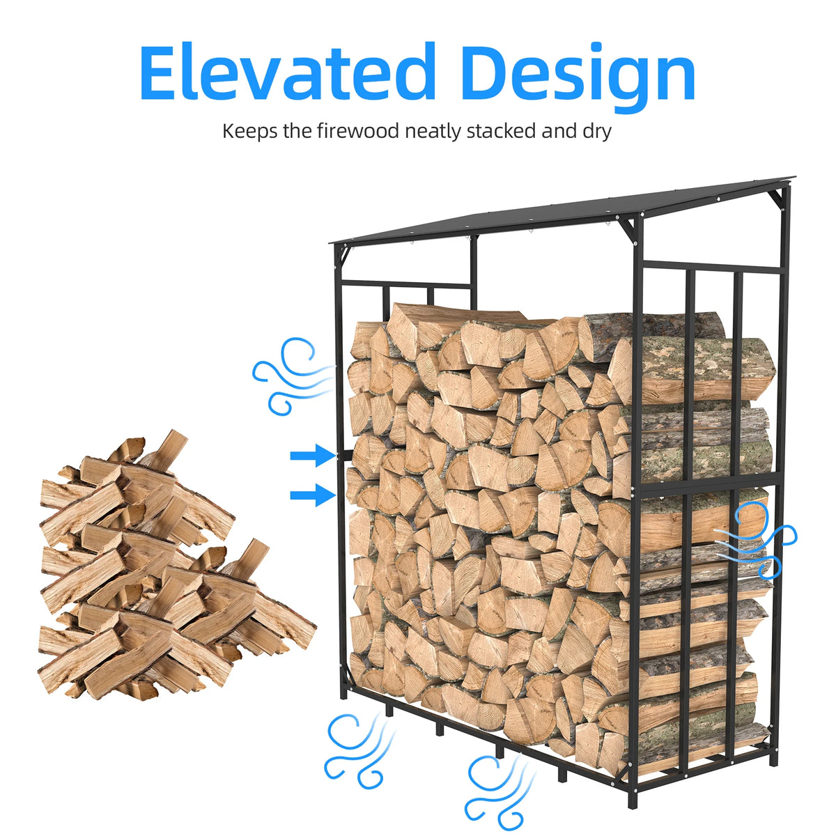 Tall Metal Firewood Rack Stand With Cover For Outdoor Fireplace
