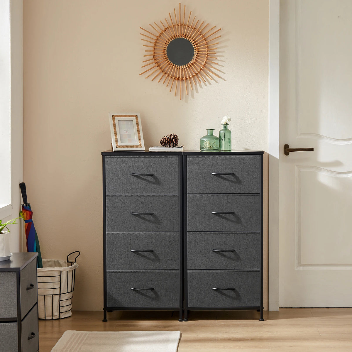 JHK Four Fabric Drawers Steel Frame Bedroom Storage Cabinet