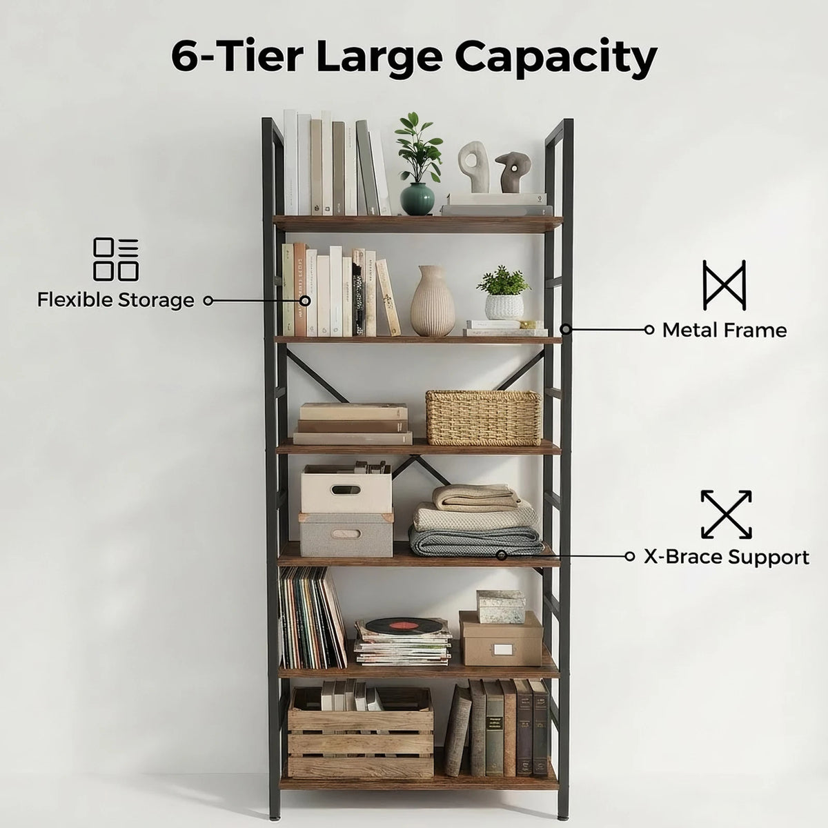 Modern Metal 5 Tier Corner Bookshelf Office Storage Rack