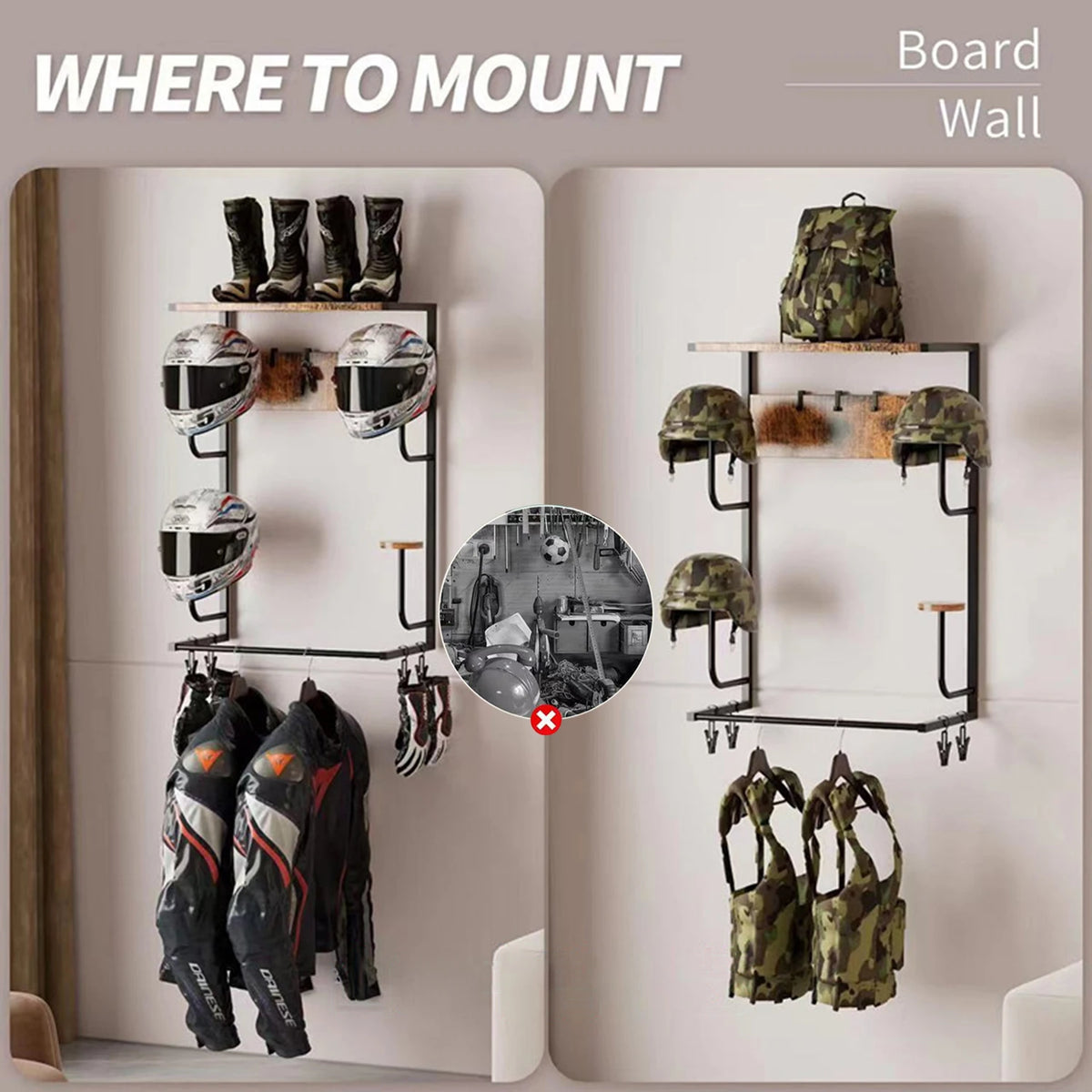 HiMISS Motorcycle Helmet Holder Wall Mounted Storage Rack