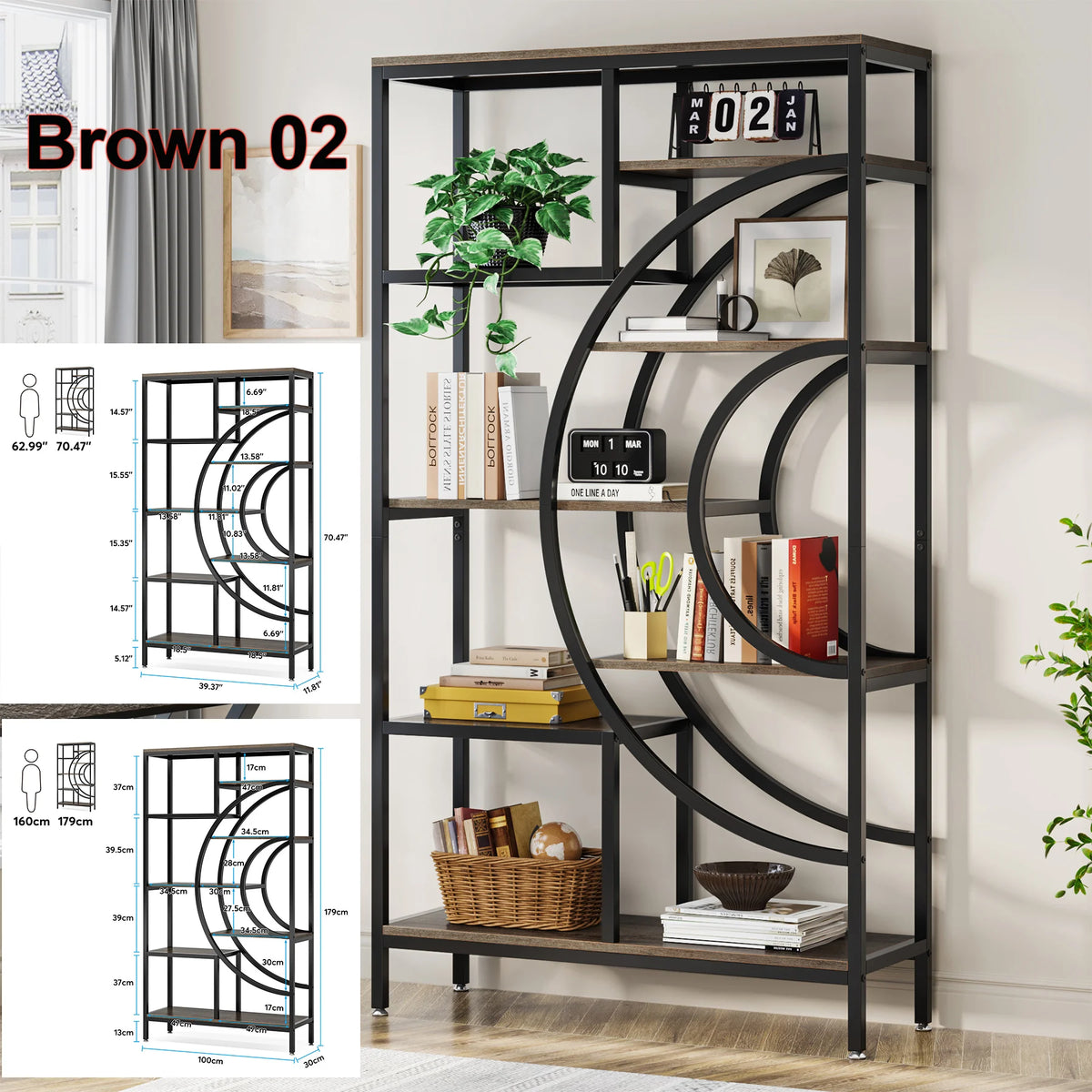 Tribesigns 5 Tier Industrial Bookcase Freestanding Display Storage Shelf