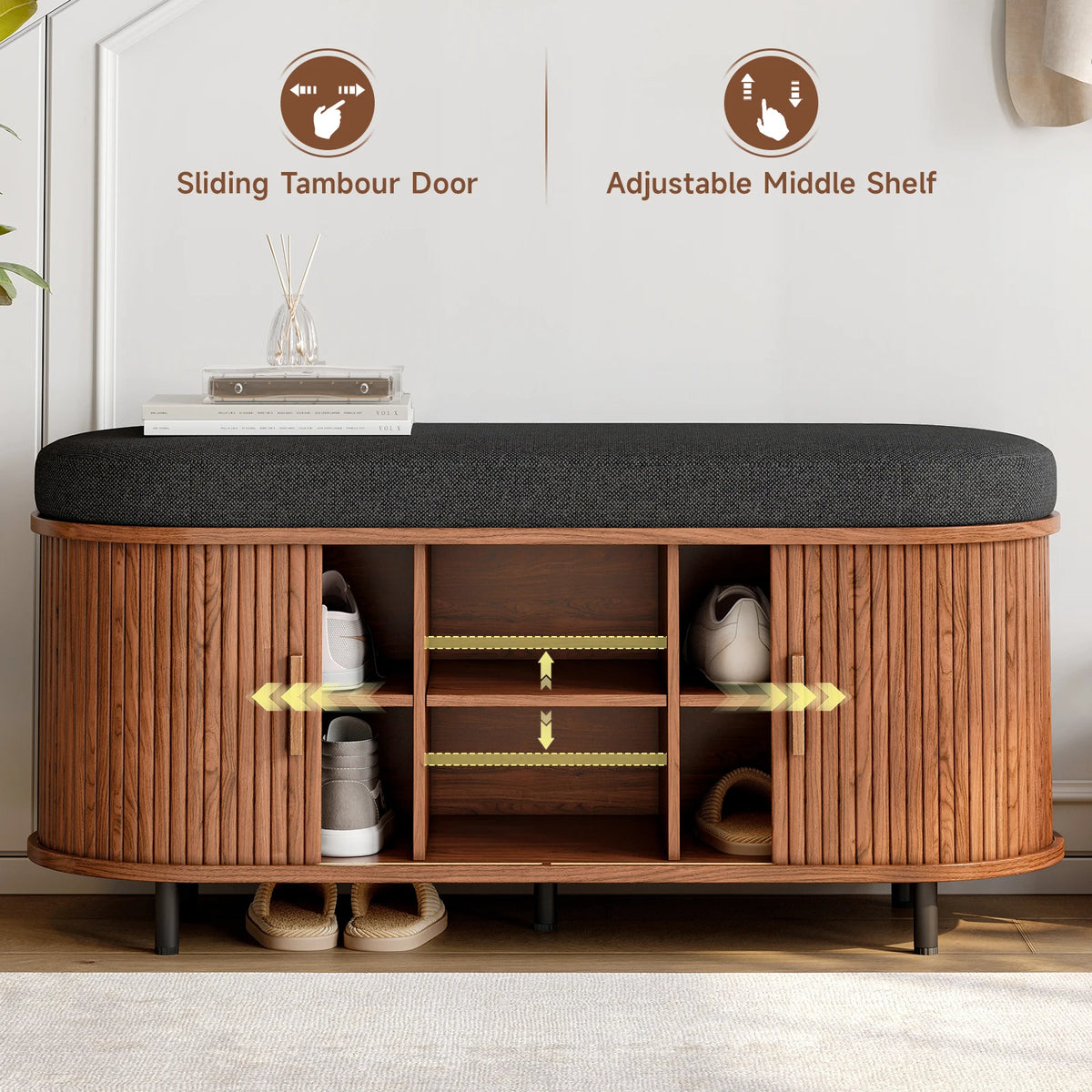 Sturdy Wooden Three Tier Shoe Storage Bench With Cushion