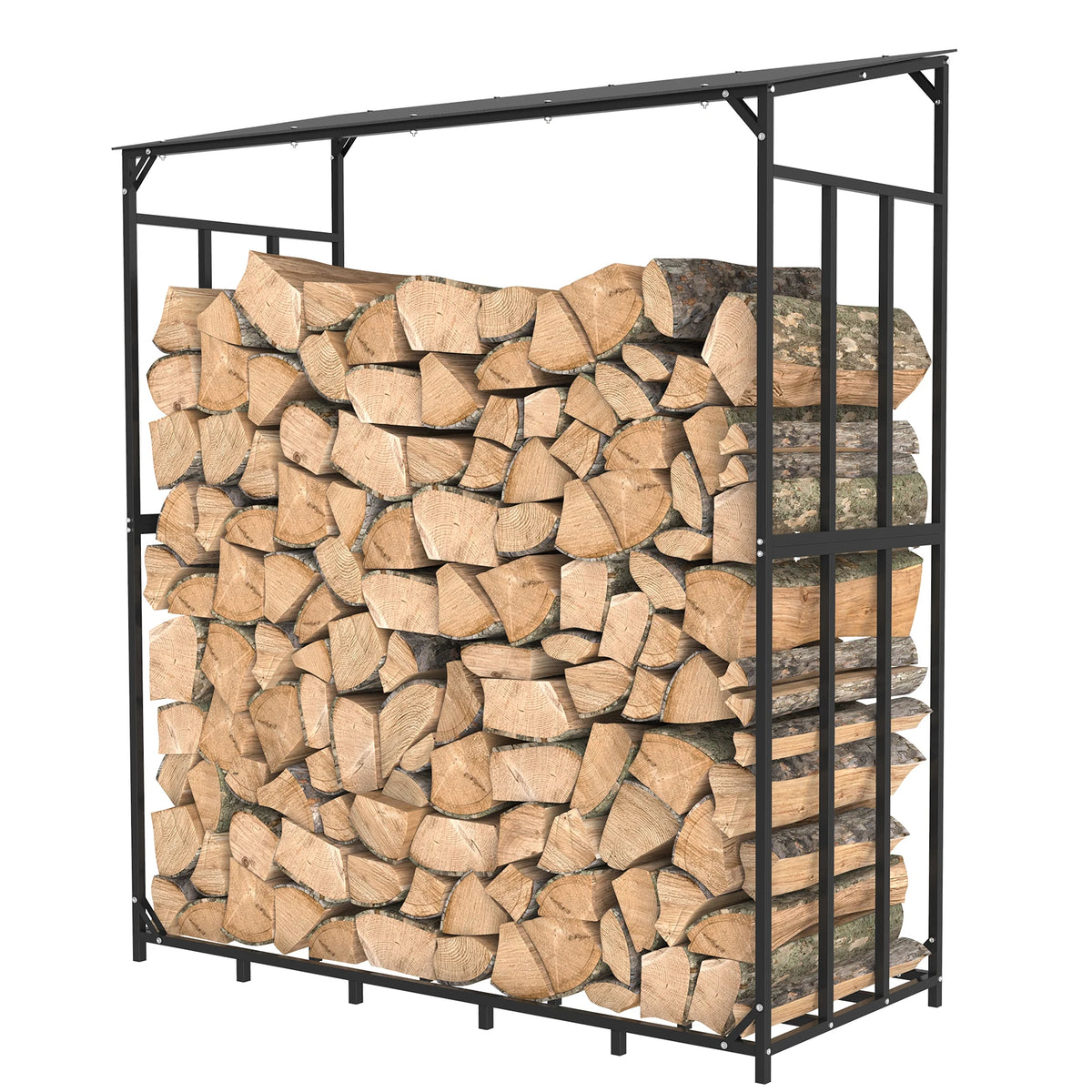 Tall Metal Firewood Rack Stand With Cover For Outdoor Fireplace