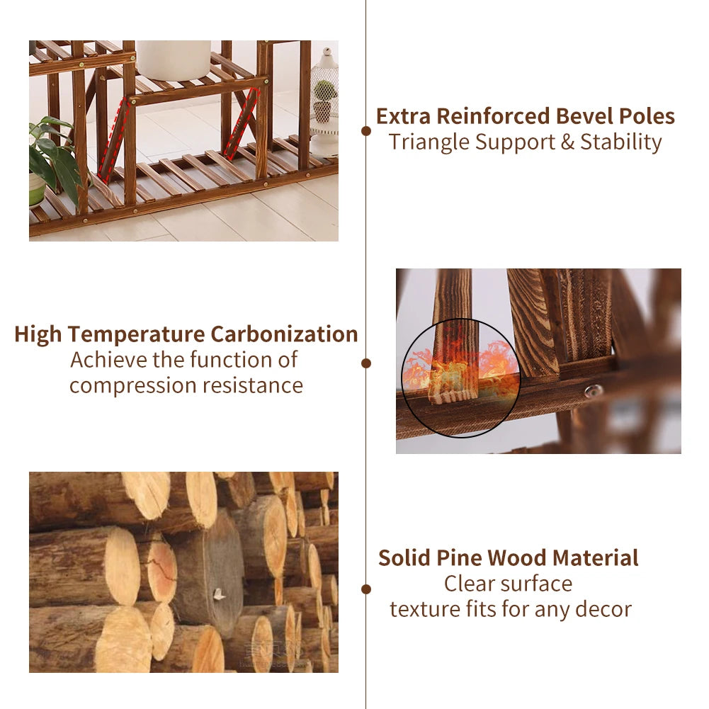 Eleven Tier Wood Plant Stand For Indoor Outdoor Garden Display