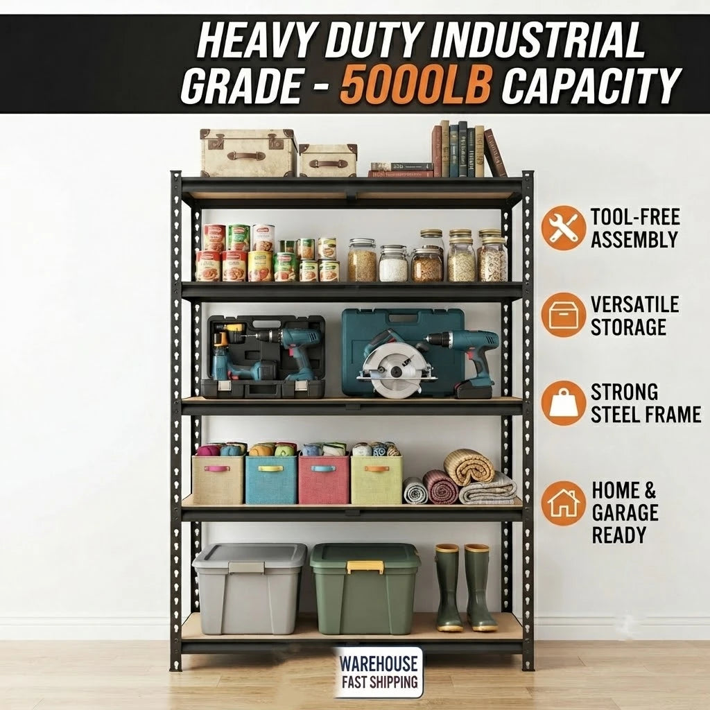 Heavy Duty Adjustable Five Tier Garage Storage Shelving