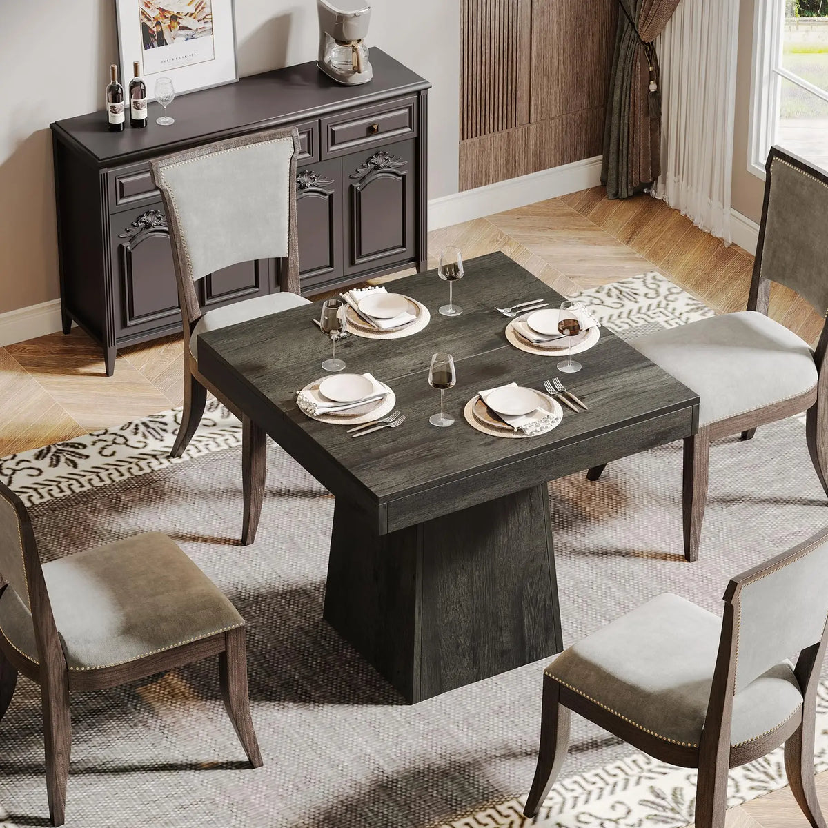 Tribesigns Square Wooden Dining Table With Pedestal Base Farmhouse Style