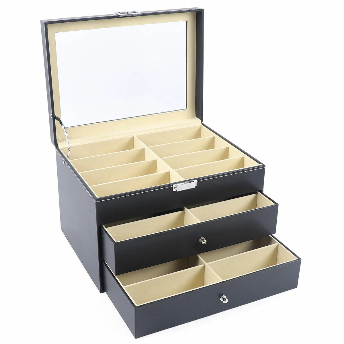 Premium PU Leather Jewelry Display Box With Glass Viewing Window