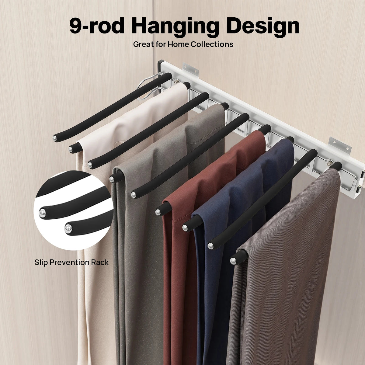 Sliding Trouser Hanger With Flocked Bars For Wardrobe Pants Organization