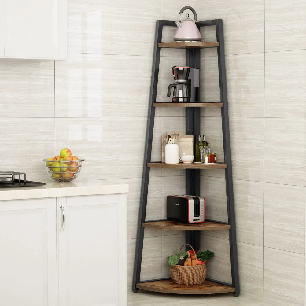 Tribesigns Modern Corner Bookshelf With Wood Shelves And Metal Frame
