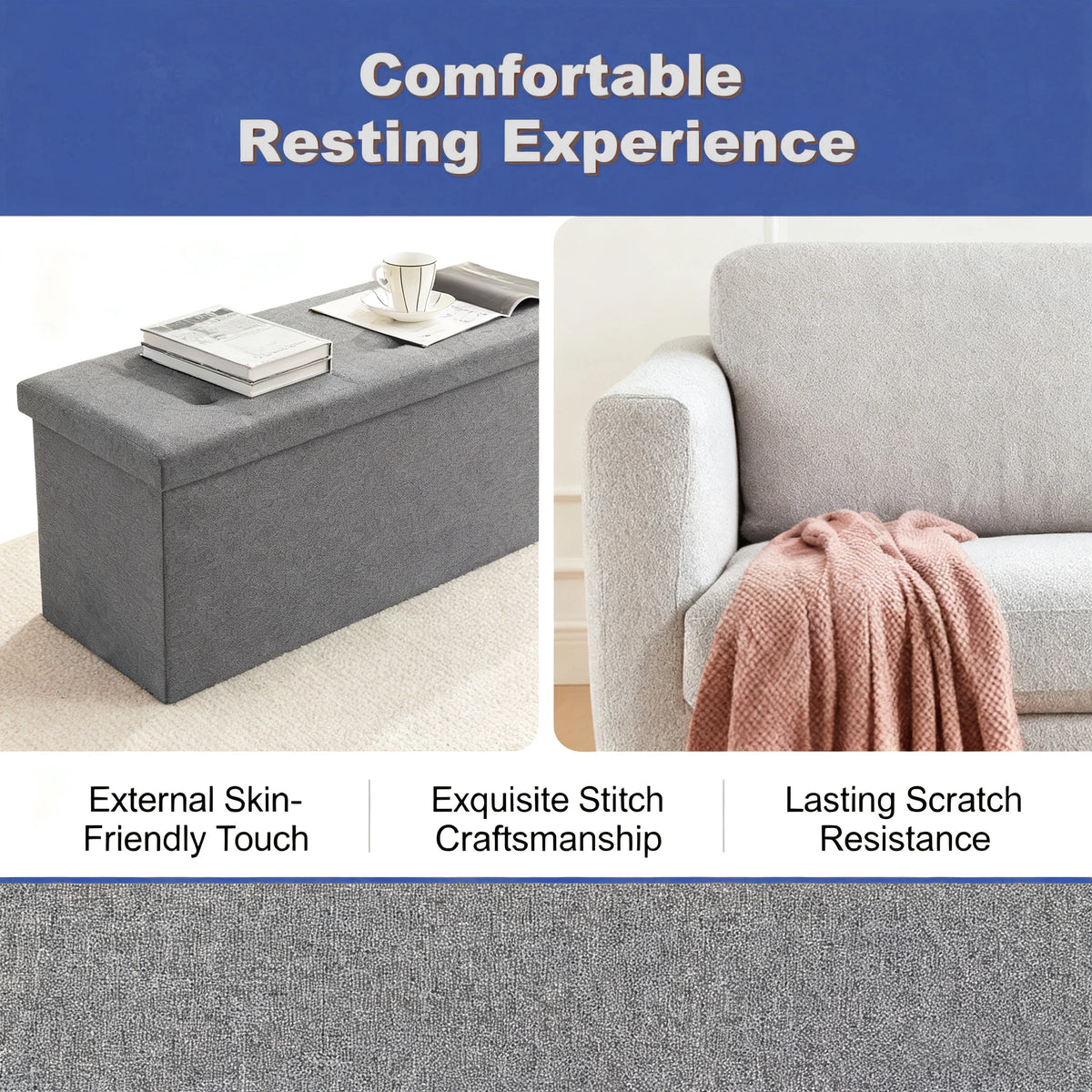 Foldable Storage Ottoman Bench For Indoor And Outdoor Use