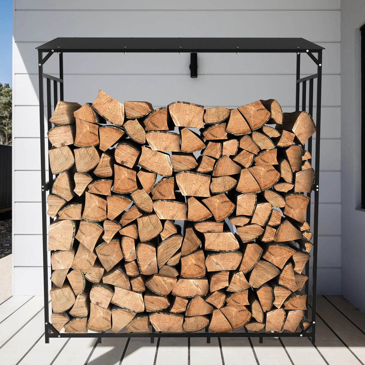 Tall Metal Firewood Rack Stand With Cover For Outdoor Fireplace